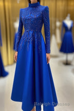 Royal blue prom dresses lace Beaded evening dress,Wedding Party Dress