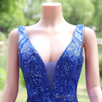 Royal Blue Prom Dresses Sequins V Neck Mermaid Women Evening Dresses Sleeveless