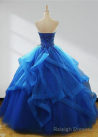 Royal Blue Quinceanera Dresses Organza Lace Applique Prom Dresses