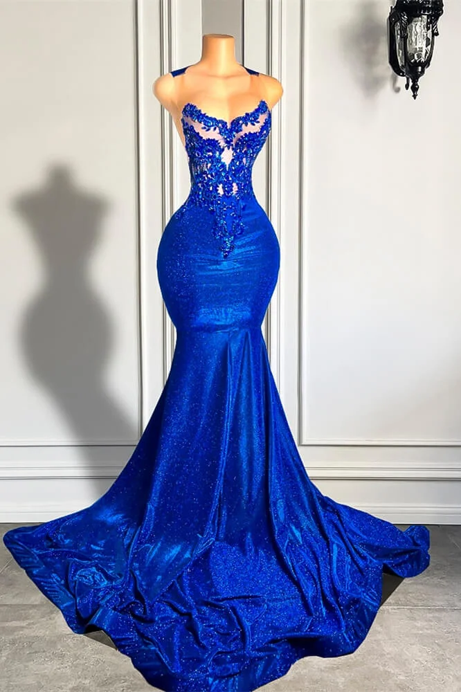 Royal Blue Round Neck Mermaid Court Train Prom Dresses Main image