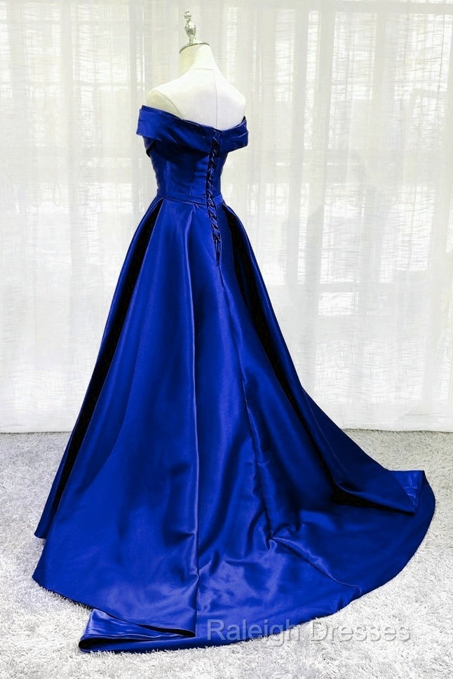 Royal Blue Satin A-Line Long Party Dress, Simple Long Prom Dress Evening Dress