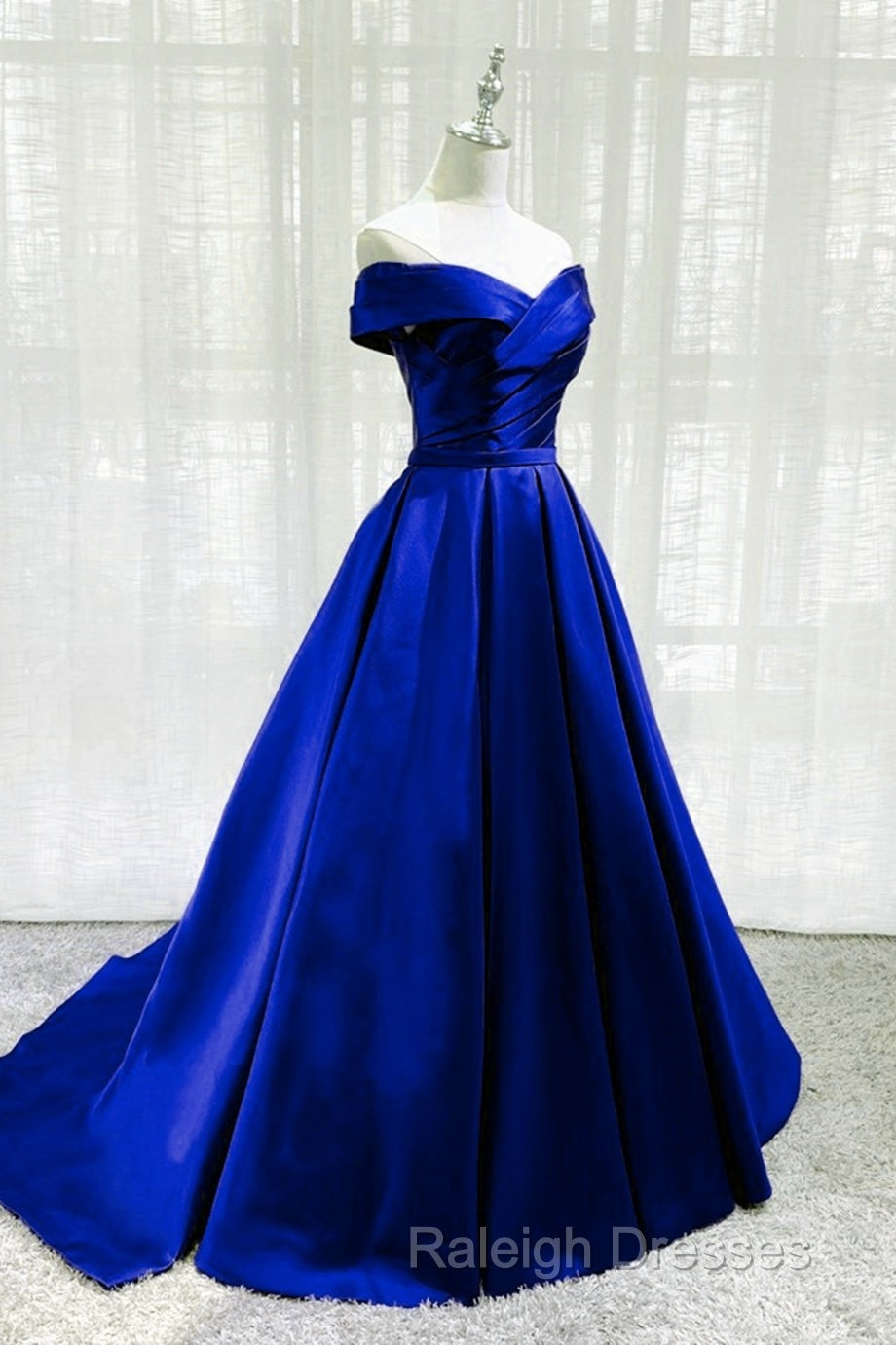 Royal Blue Satin A-Line Long Party Dress, Simple Long Prom Dress Evening Dress