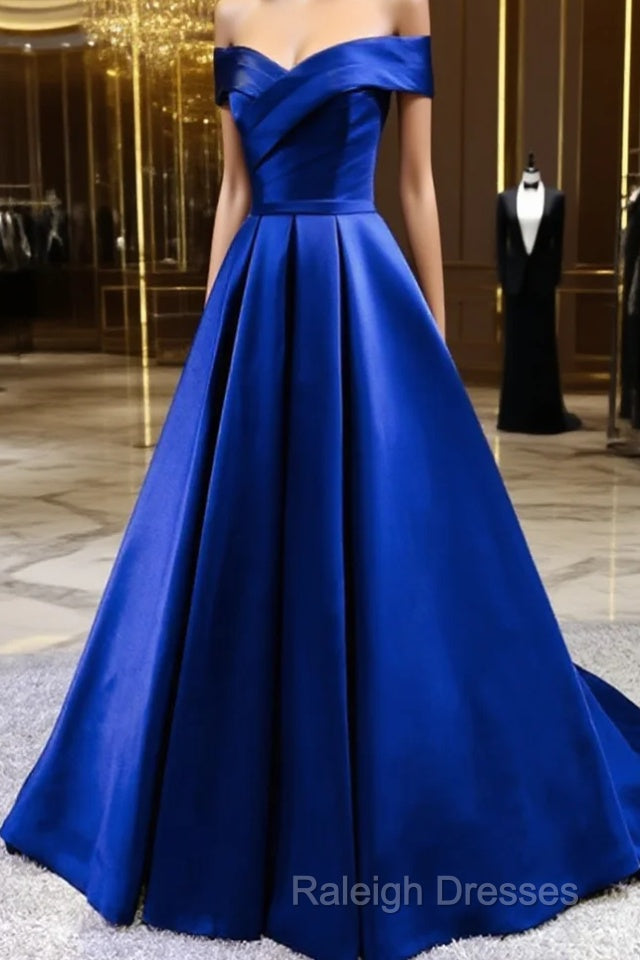 Royal Blue Satin A-Line Long Party Dress, Simple Long Prom Dress Evening Dress