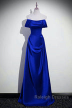 Royal Blue Satin A-Line Simple Long Party Dress, Royal Blue Satin Floor Length Prom Dress