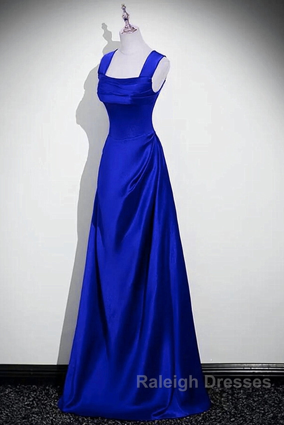 Royal Blue Satin A-Line Simple Long Party Dress, Royal Blue Satin Floor Length Prom Dress