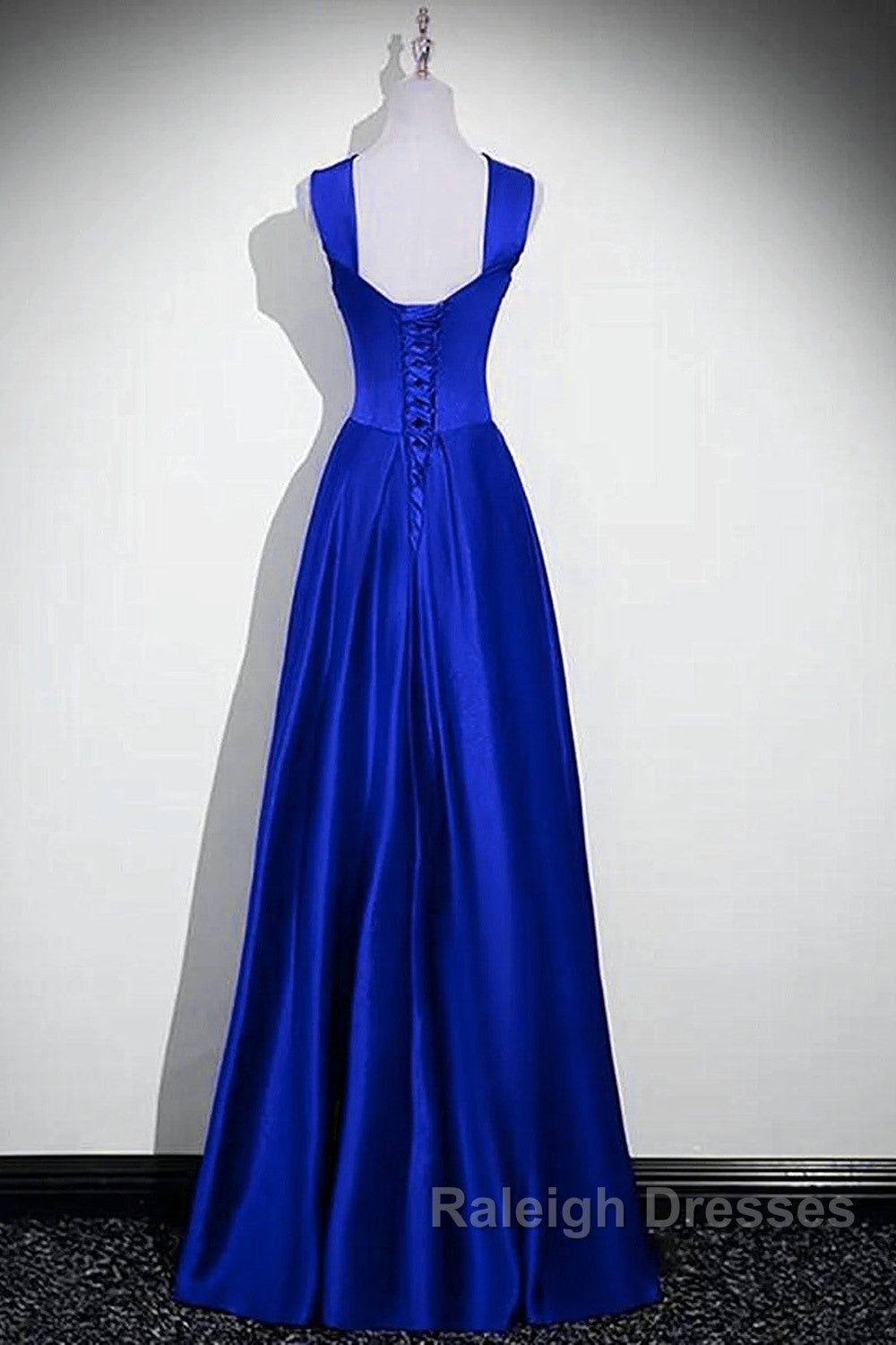 Royal Blue Satin A-Line Simple Long Party Dress, Royal Blue Satin Floor Length Prom Dress