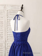 Royal Blue Satin Beads Short Prom Dress Blue Homecoming Dress