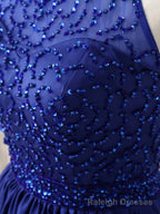 Royal Blue Satin Beads Short Prom Dress Blue Homecoming Dress