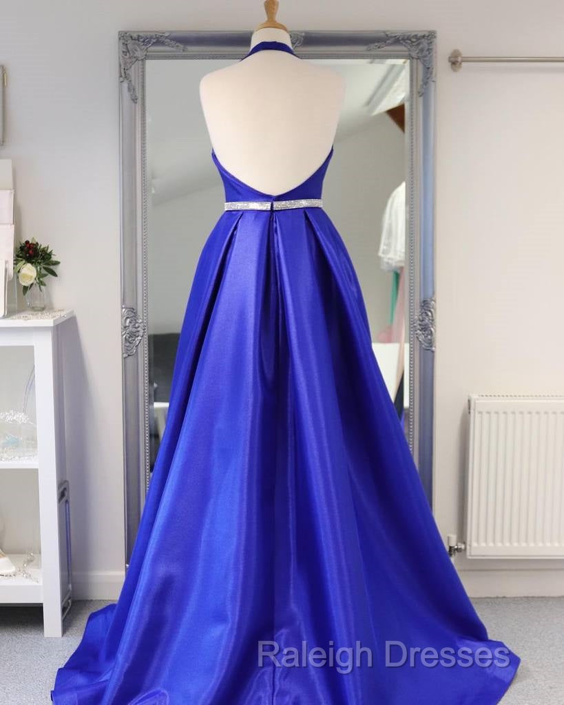 Royal Blue Satin Deep V Neck Simple Long Prom Dress Backless Party Dresses Secondary image