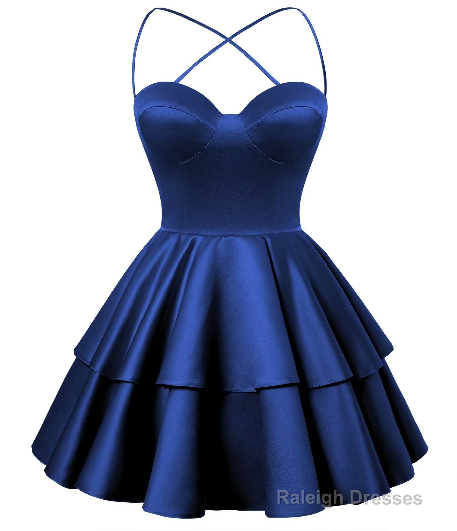 Royal Blue Satin Homecoming Dress Sweetheart Neck Tiered Short Graduation Dresses