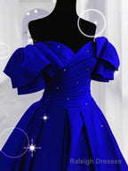 Royal Blue Satin Long Sweetheart Prom Dress, Blue Satin Prom Dress