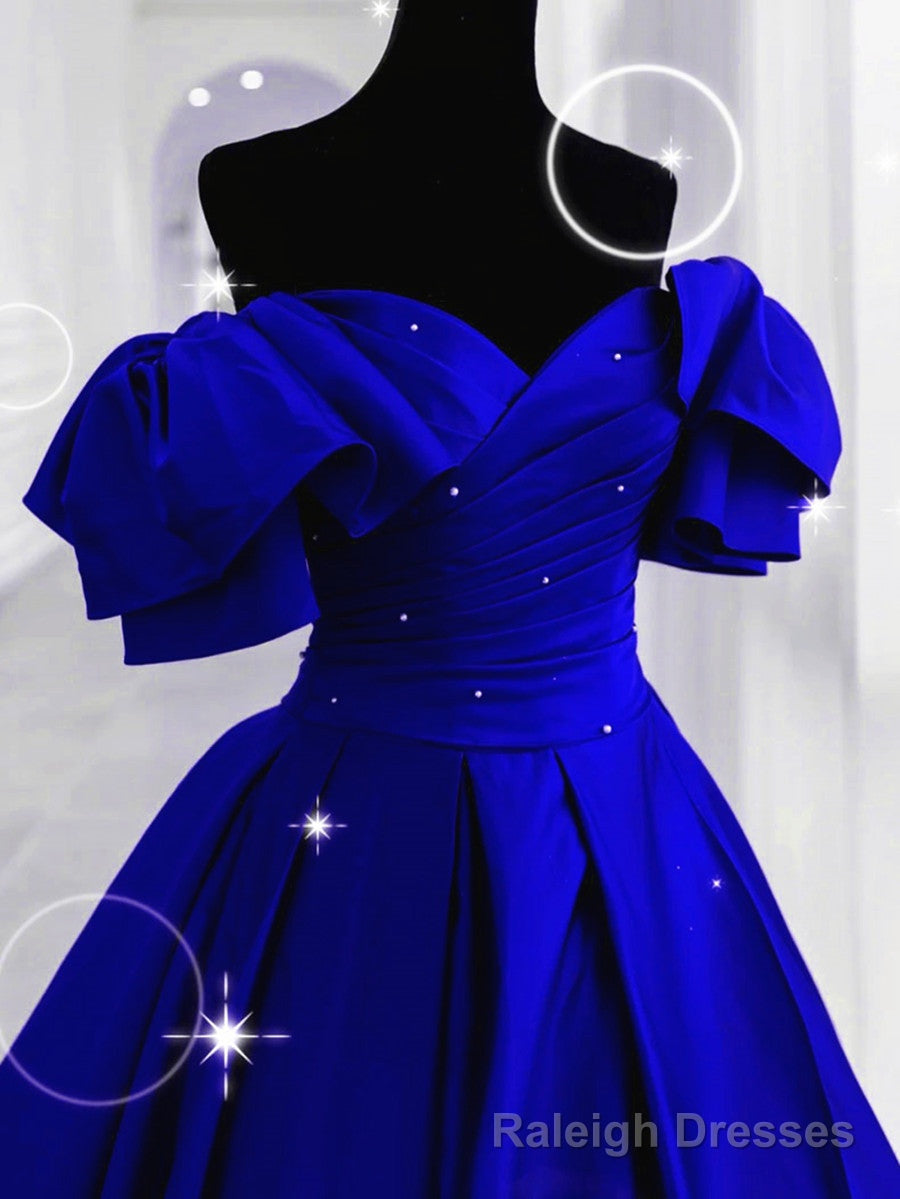Royal Blue Satin Long Sweetheart Prom Dress, Blue Satin Prom Dress
