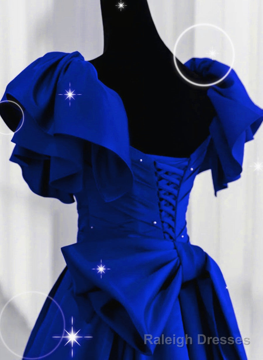 Royal Blue Satin Long Sweetheart Prom Dress, Blue Satin Prom Dress