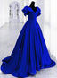 Royal Blue Satin Long Sweetheart Prom Dress, Blue Satin Prom Dress