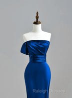 Royal Blue Satin Mermaid Scoop Long Prom Dresses Royal Blue Prom Dresses