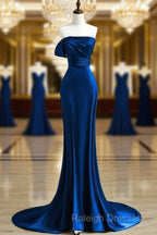 Royal Blue Satin Mermaid Scoop Long Party Dress, Royal Blue Prom Dress