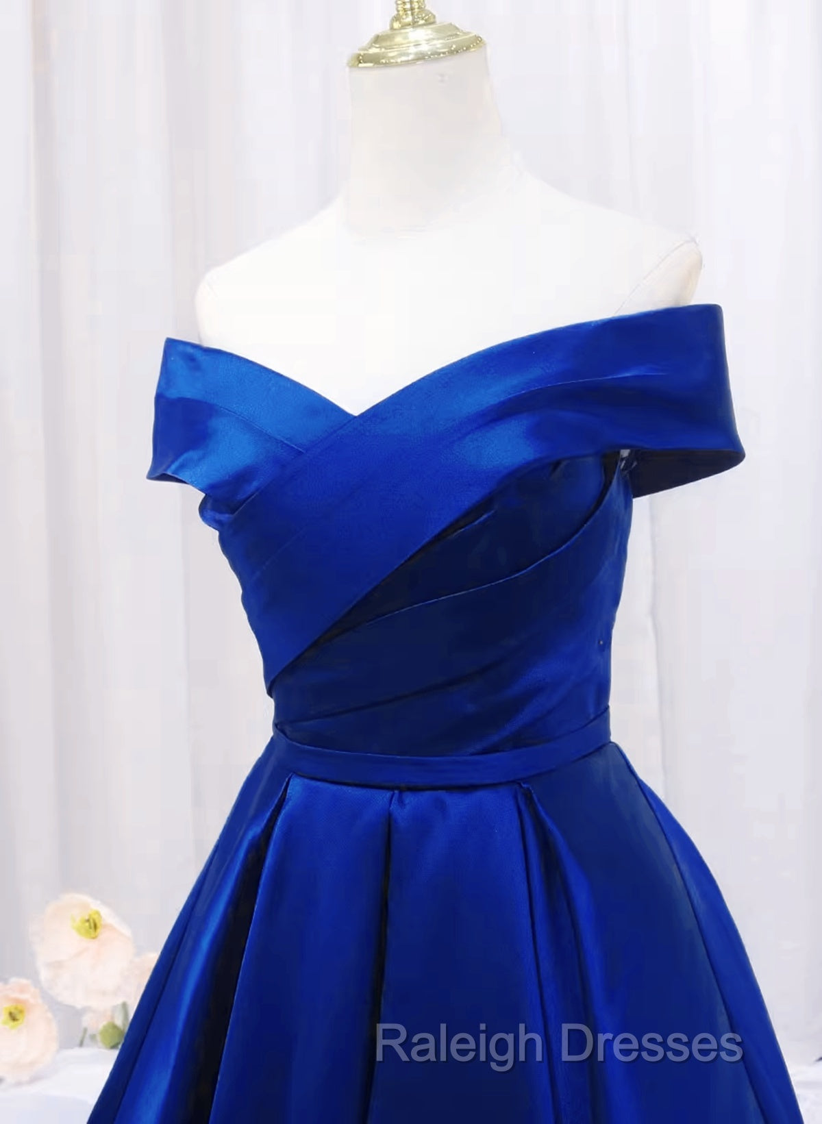 Royal Blue Satin Sweetheart Off Shoulder Long Formal Dress, A-Line Prom Dress