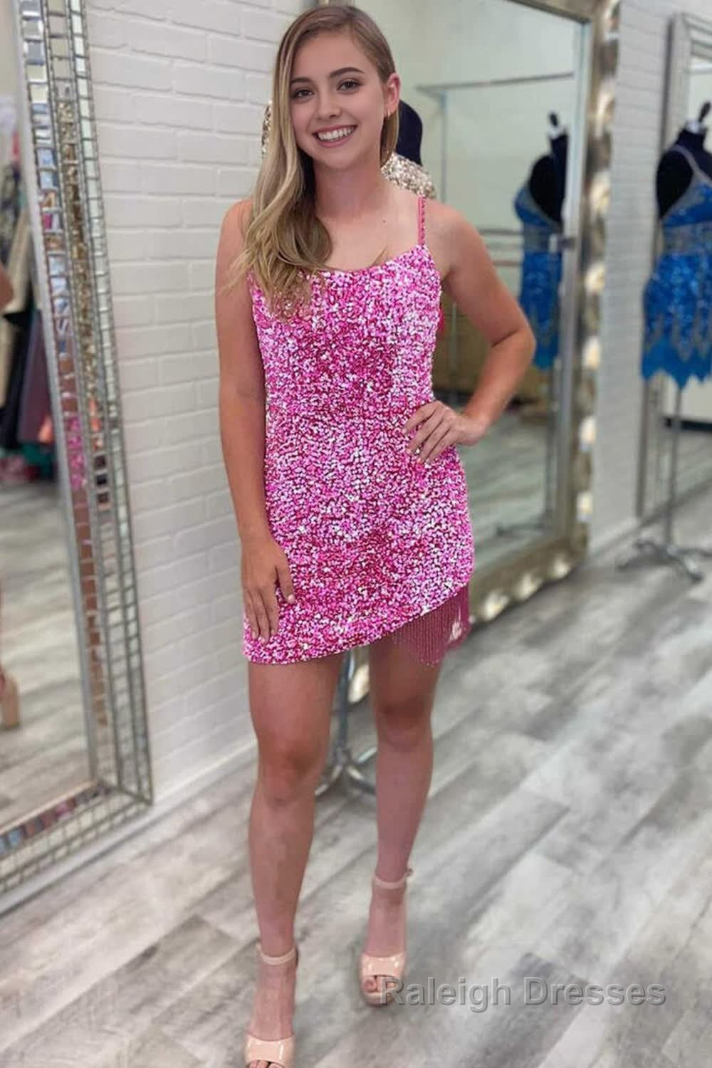 Royal Blue Sequined Tight Homecoming Dress with Fringes