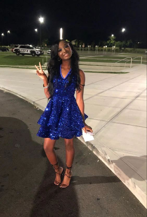 Royal Blue Sequins A-Line Homecoming Dresses Short Prom Dress Main image