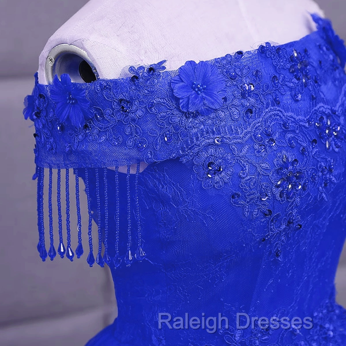 Royal Blue Sequins Beaded Tulle Sweet 16 Dress, Royal Blue Long Formal Dress Secondary image