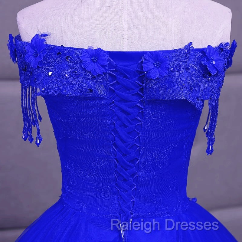 Royal Blue Sequins Beaded Tulle Sweet 16 Dress, Royal Blue Long Formal Dress