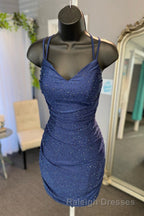 Royal Blue Spaghetti Strap Short Hoco Dress Tight