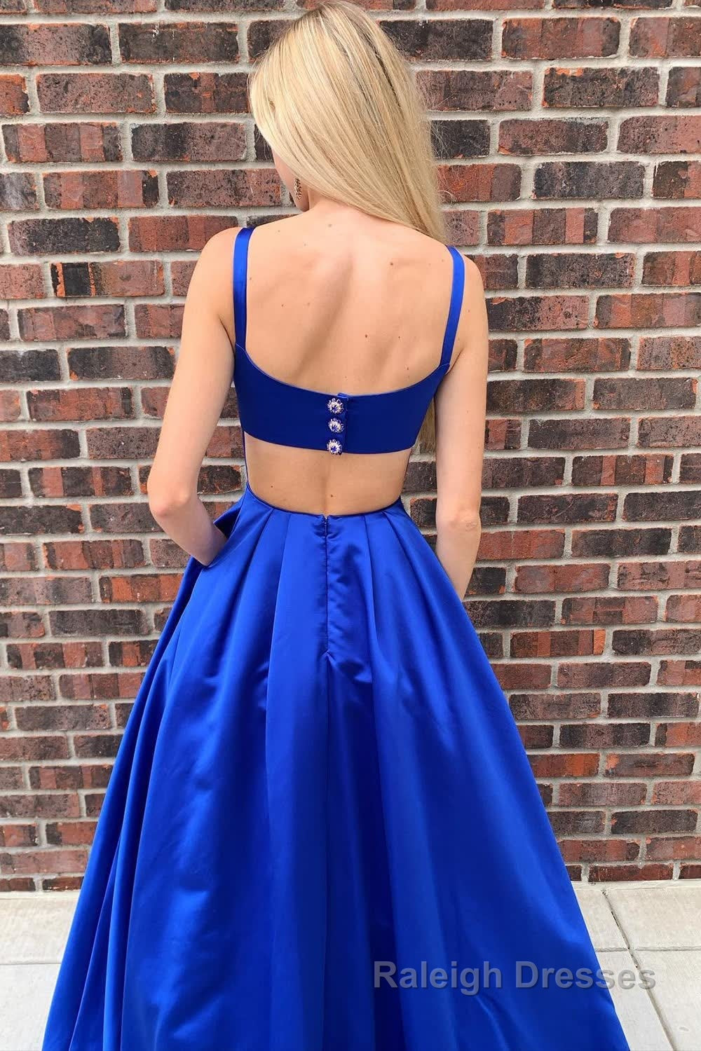 Royal Blue Spaghetti Straps Long Prom Dress with Pockets Secondary image