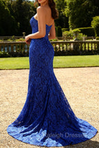 Royal Blue Strapless Corset Mermaid Lace Prom Dress