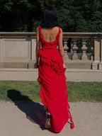 Red Chiffon Prom Dresses Long Ruffle Prom Dresses Prom Dresses