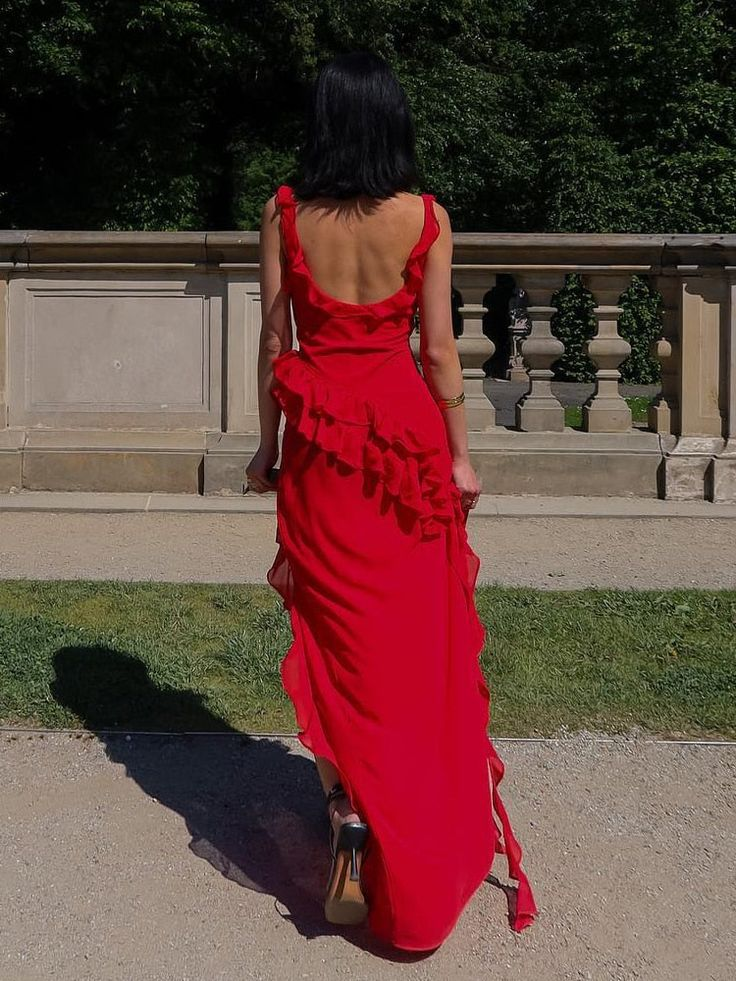 Red Chiffon Prom Dresses Long Ruffle Prom Dresses Prom Dresses