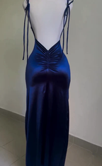 Royal Blue Straps Backless Satin Long Prom Dresses Prom Dresses