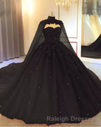 Royal Blue Tulle Ball Gown Prom Dresses With Cape