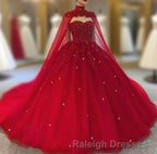 Royal Blue Tulle Ball Gown Prom Dress With Cape