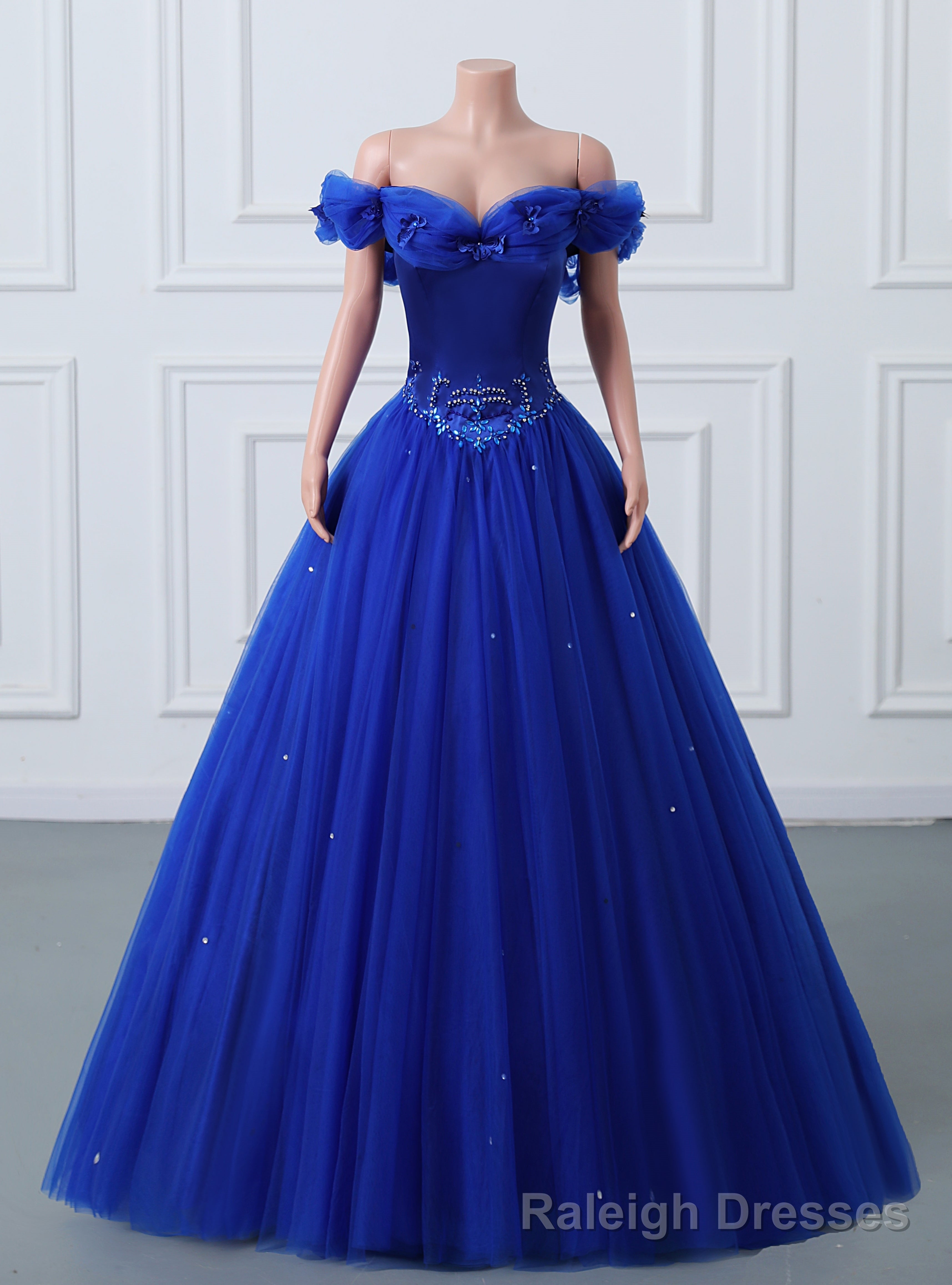 Royal Blue Tulle Off the Shoulder Beading Quinceanera Dress Main image