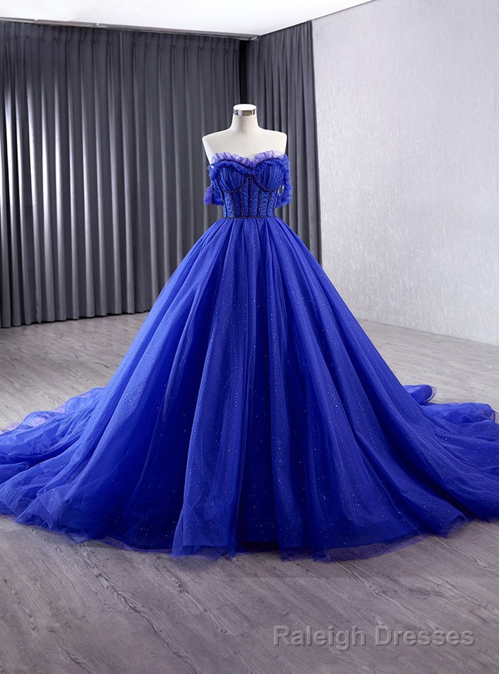 Royal Blue Tulle Off the Shoulder Prom Dress Main image