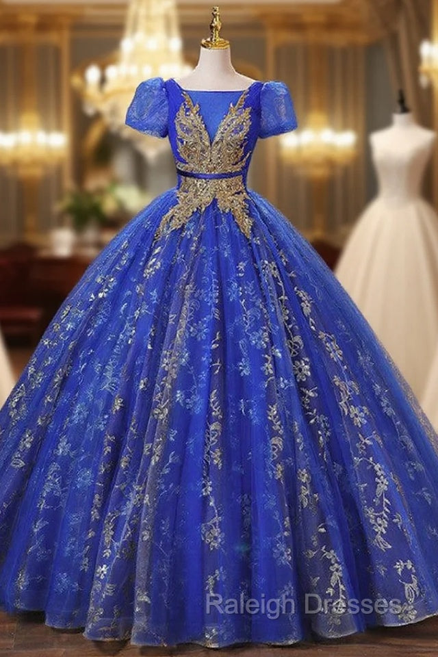 Royal Blue Tulle Pleats Sequins Appliques Quinceanera Dress