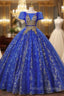 Royal Blue Tulle Pleats Sequins Appliques Quinceanera Dress