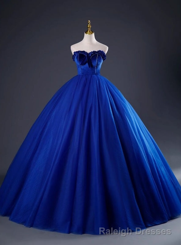 Royal Blue Tulle Velvet Sweetheart Beading Quinceanera Dress
