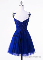 Royal Blue Tulle with Lace Applique Short Formal Dress, Royal Blue Homecoming Dress
