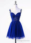 Royal Blue Tulle with Lace Applique Short Formal Dress, Royal Blue Homecoming Dress