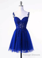 Royal Blue Tulle with Lace Applique Short Formal Dress, Royal Blue Homecoming Dress