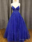 Royal Blue Tulle With Lace Applique Straps Long Prom Dresses Royal Blue Prom Dresses