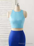 Royal Blue Two Pieces Satin Long Prom Dress, Blue Prom Dress