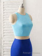 Royal Blue Two Pieces Satin Long Prom Dress, Blue Prom Dress