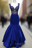 Royal Blue V Neck Mermaid Long Prom Dress, Blue Formal Dress