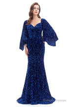 V-Neck Sequins Mermaid Prom Dresses with Sleeves