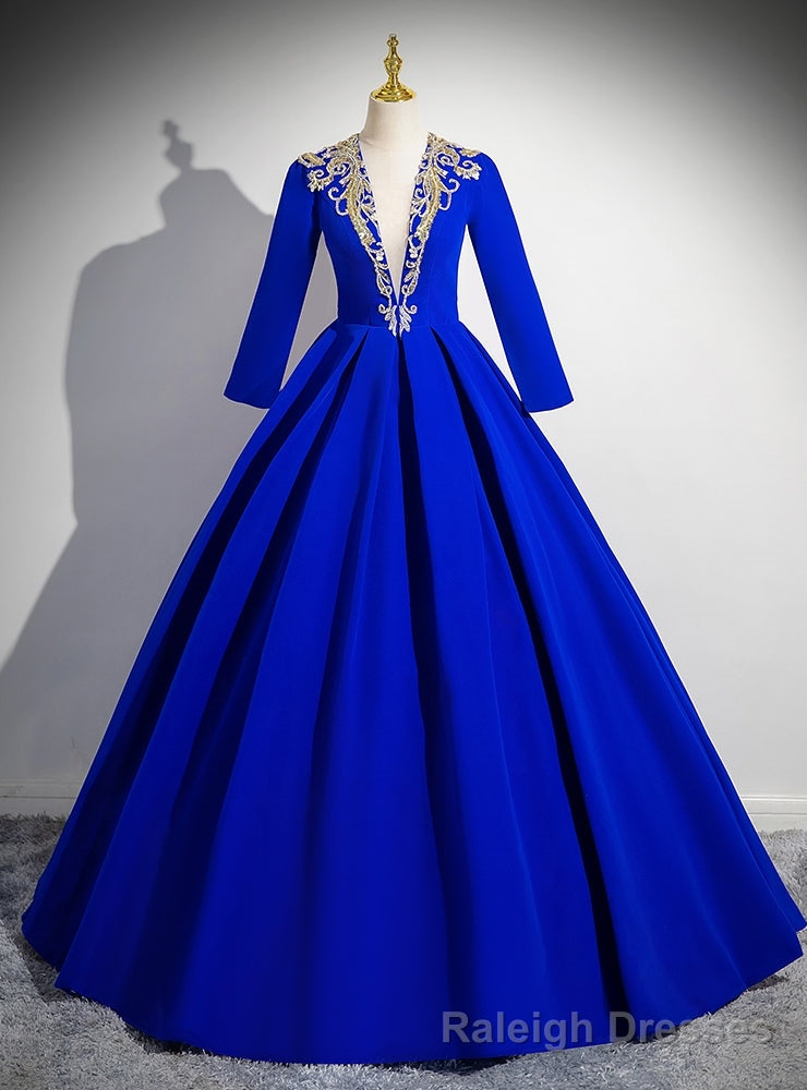 Royal Blue Velvet Long Sleeve Quinceanera Dress Main image