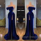 Royal Blue Velvet Trumpet Mermaid Prom Dress With Slit