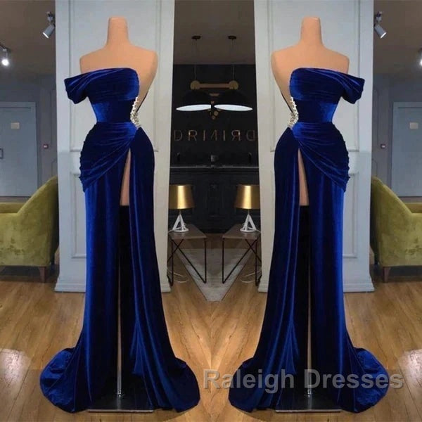Royal Blue Velvet Trumpet Mermaid Prom Dresses With Slit Secondary image