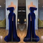 Royal Blue Velvet Trumpet Mermaid Prom Dresses With Slit
